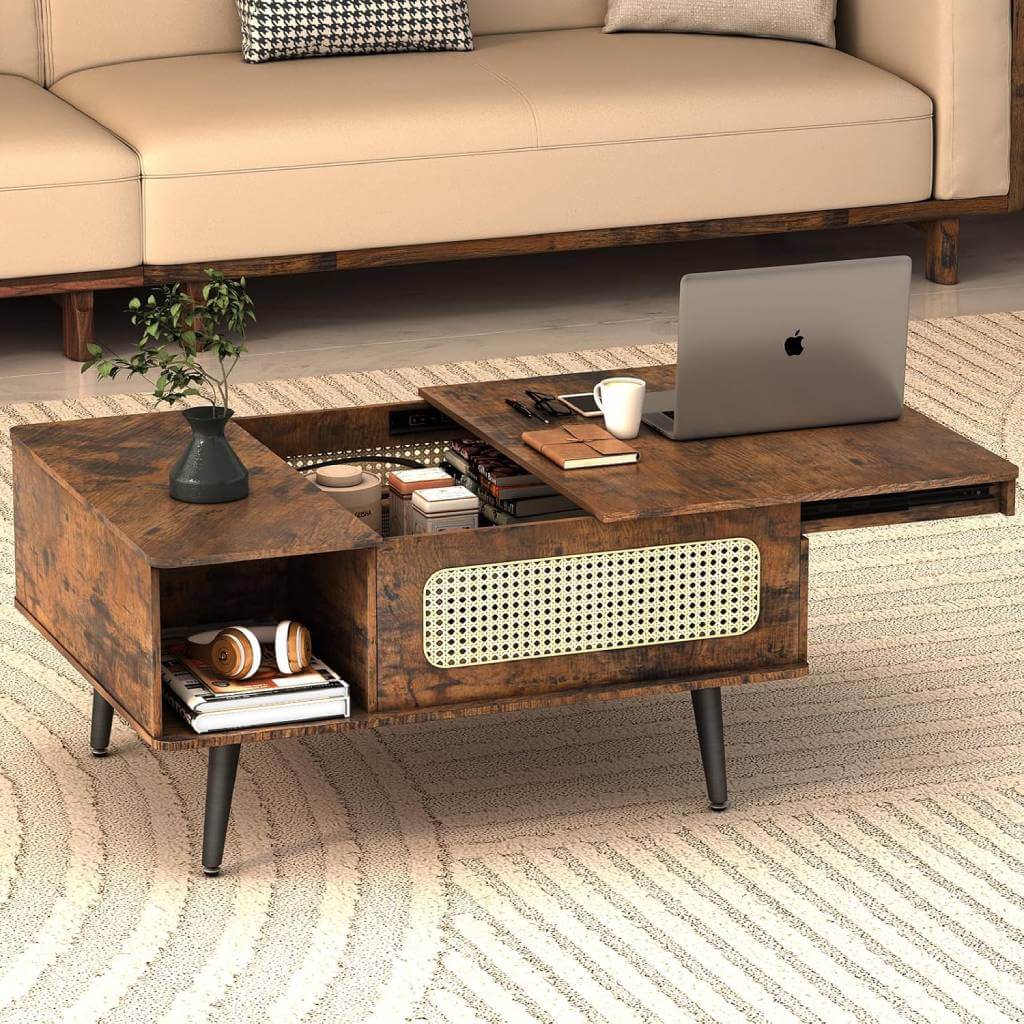 rustic brown rattan coffee table