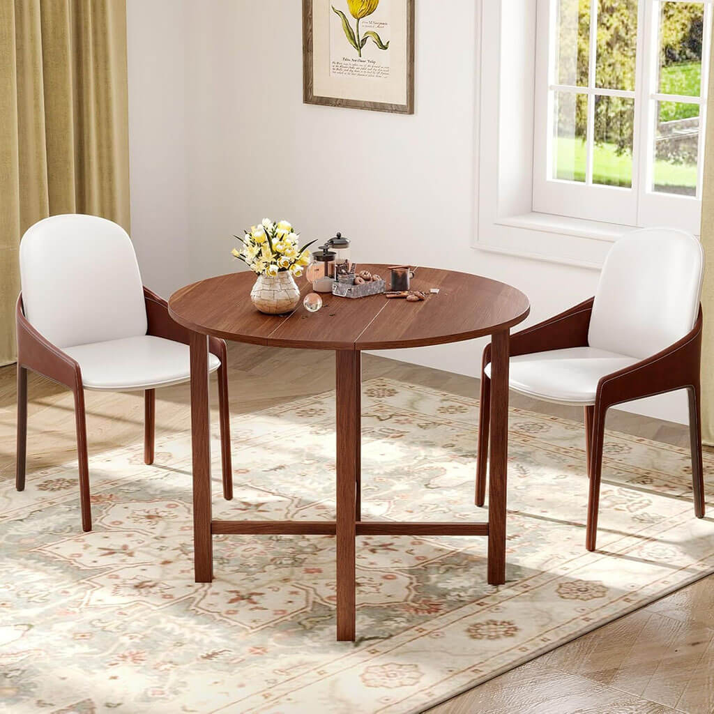 goflame round wood folding dining table walnut