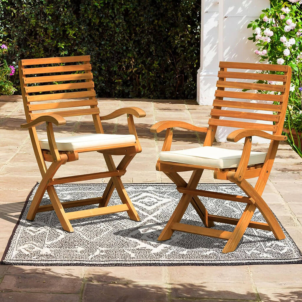 idzo percy acacia wood folding chairs with cushions