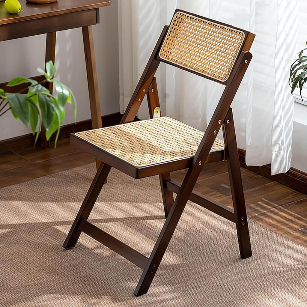 kiskis wooden rattan folding chair mesh seat curved back