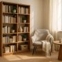 modern living room solid wood bookshelf reading nook