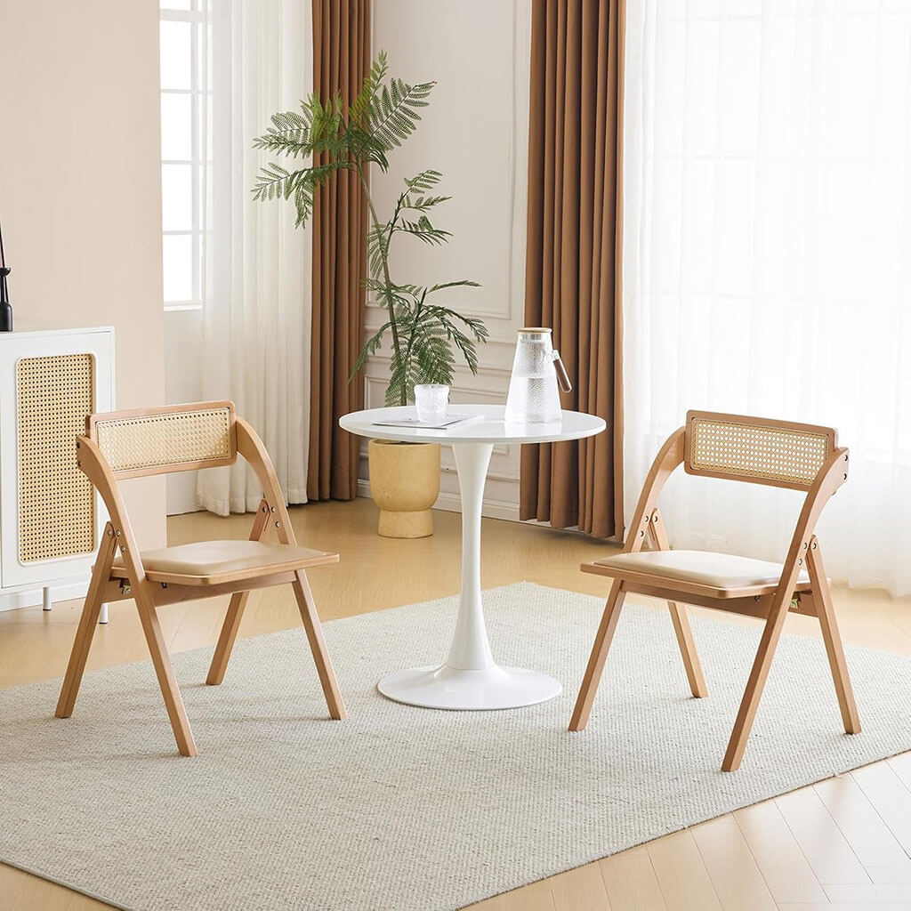 vingli folding dining chairs rattan back leather cushion