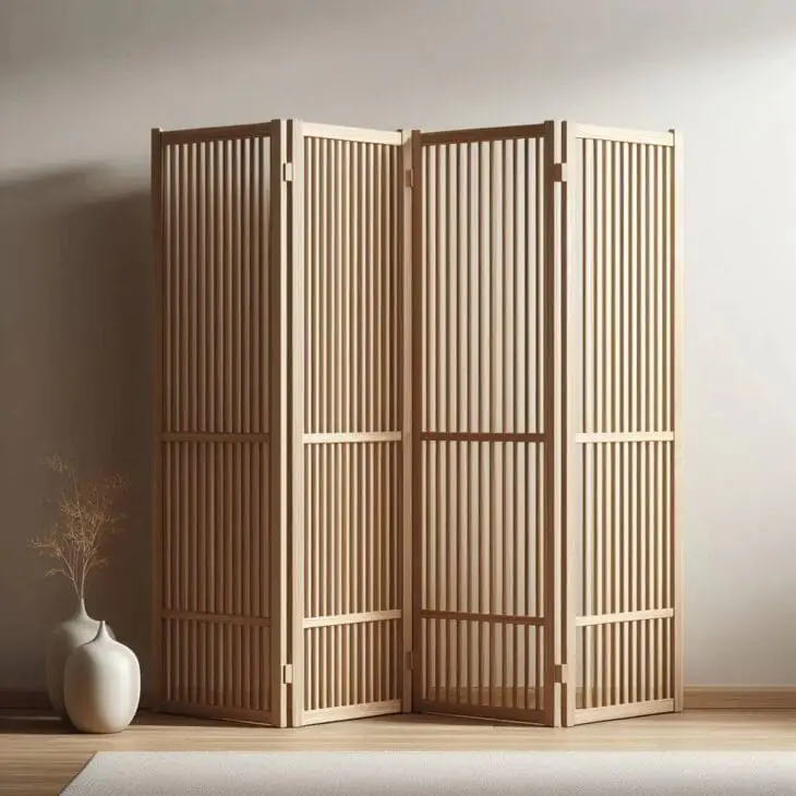 scandinavian room divider in a japandi bedroom