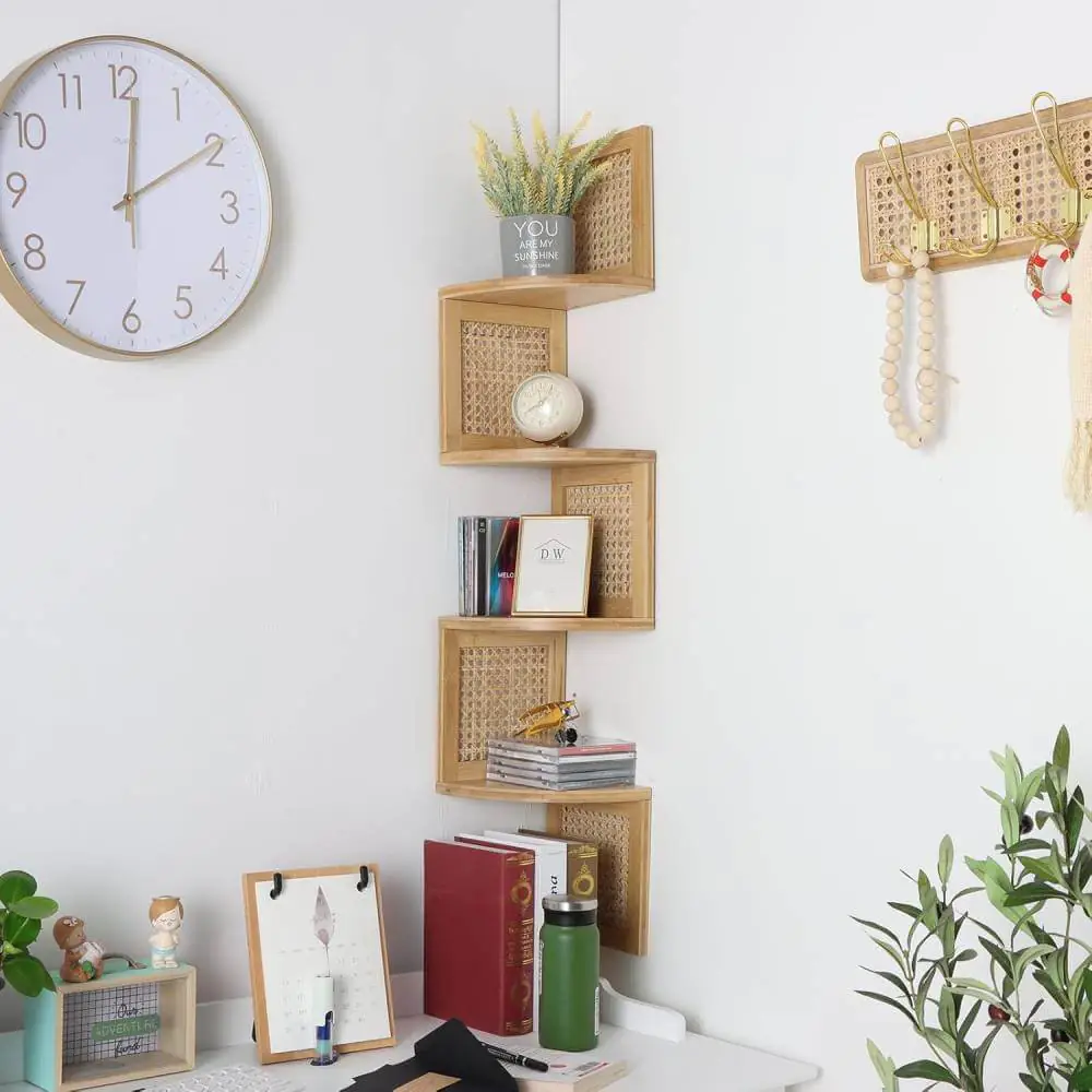 4-Tier Bamboo Japandi Corner Bookshelf