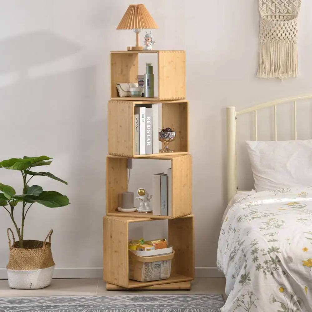 4-Tier Modern Rotating Bamboo Bookcase - 4-Cube