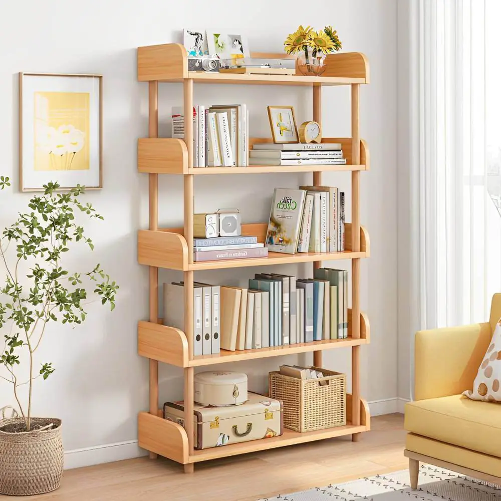 5-Tier Wooden Open Bookcase with Top Edge