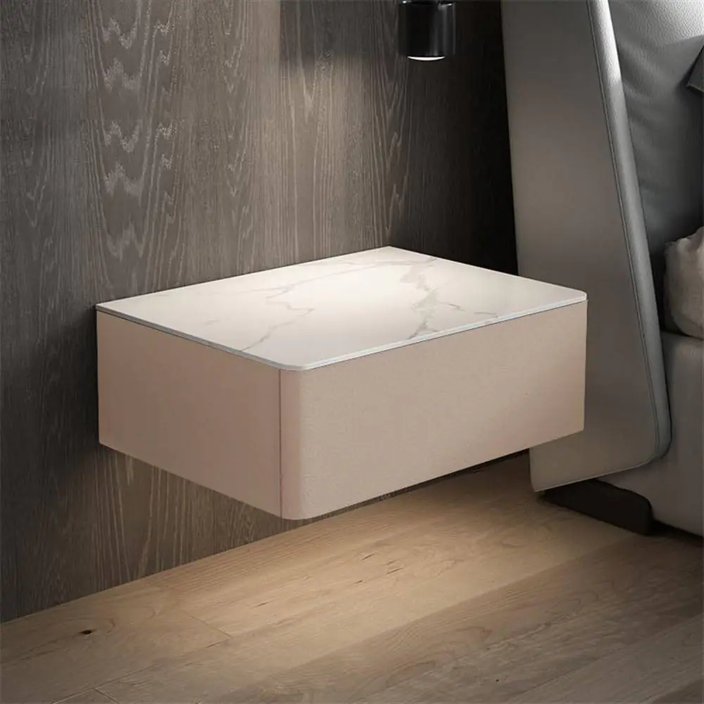 Bedside Floating Nightstand with Leather Accent