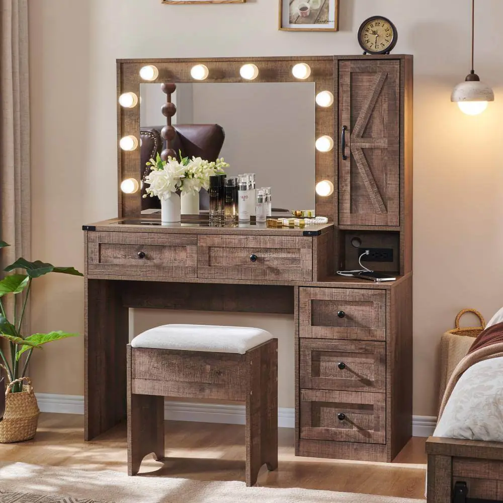 Farmhouse Makeup Vanity Desk with Lights