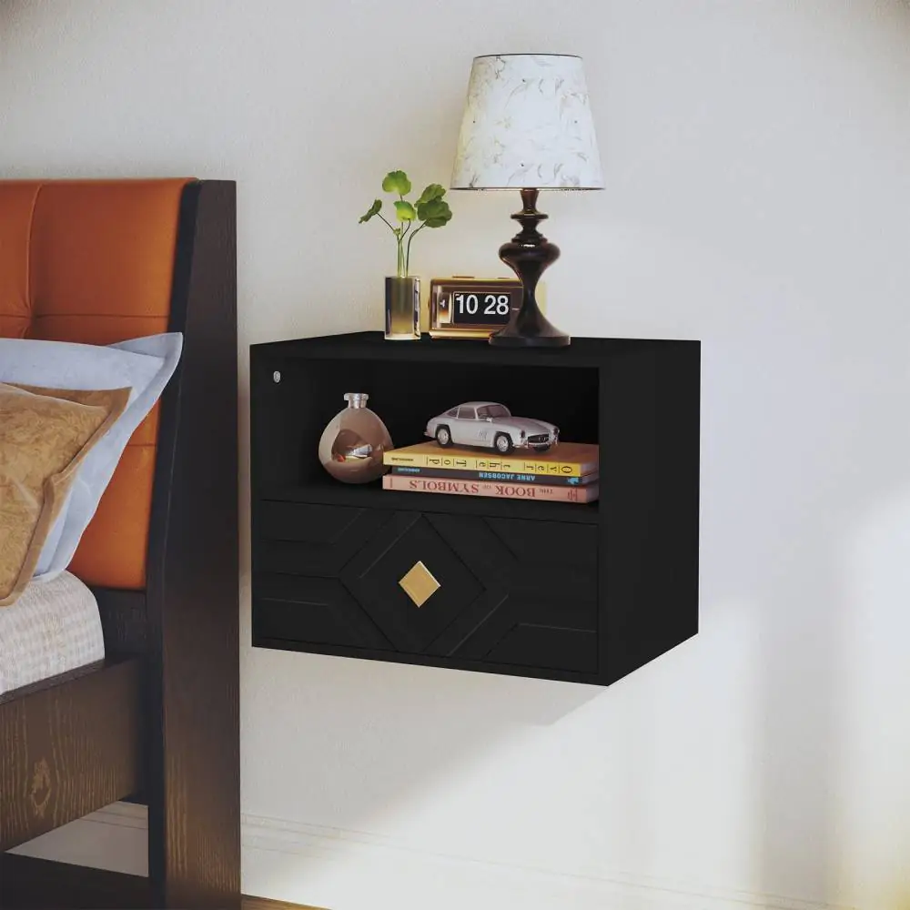 HLR Floating Nightstand with Drawer & Embossed Design