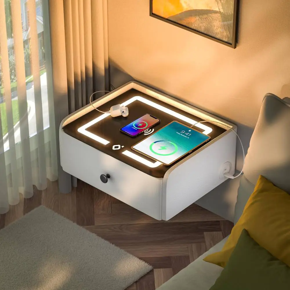 Smart Floating Bedside Table with Charging Station