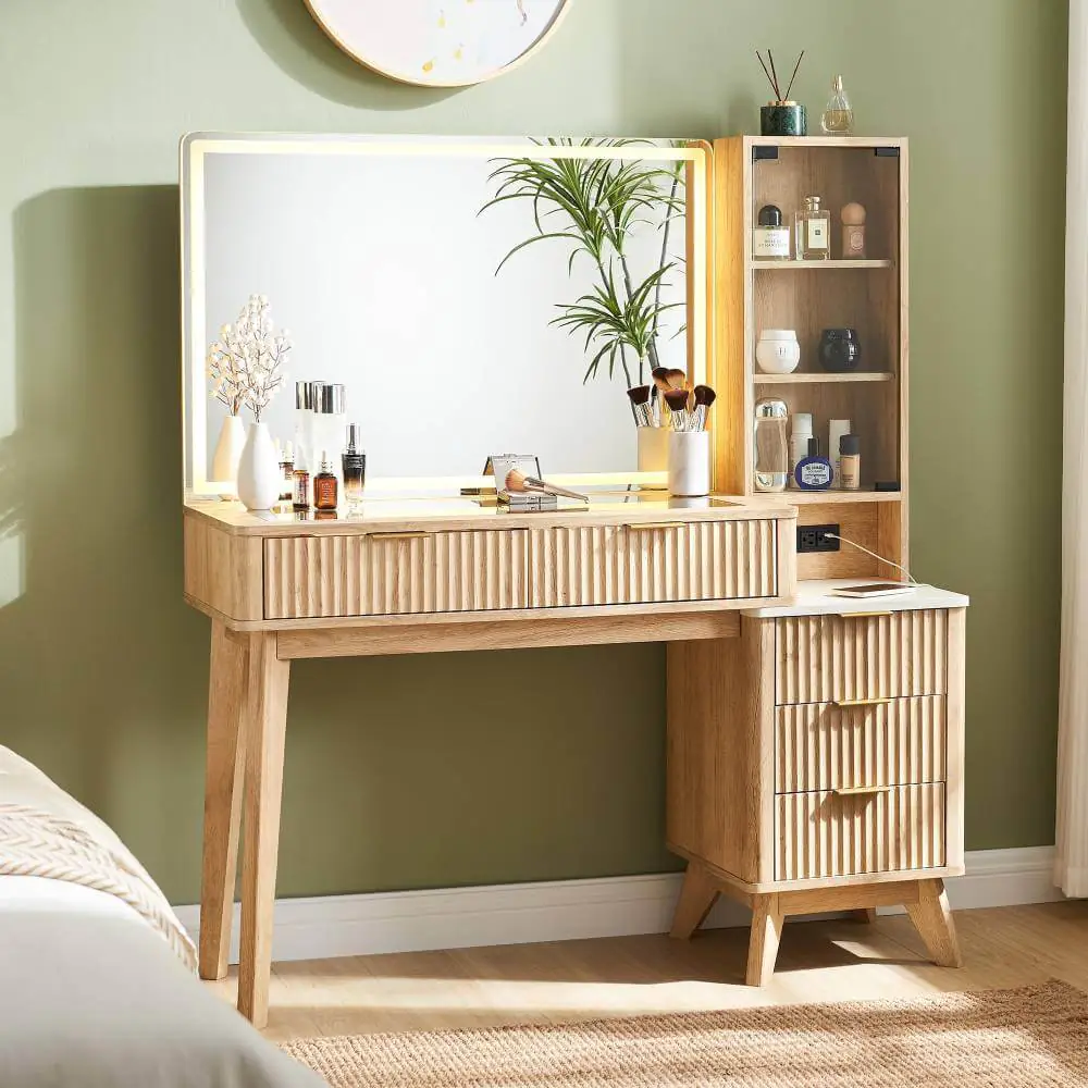 T4TREAM Fluted Makeup Vanity Desk