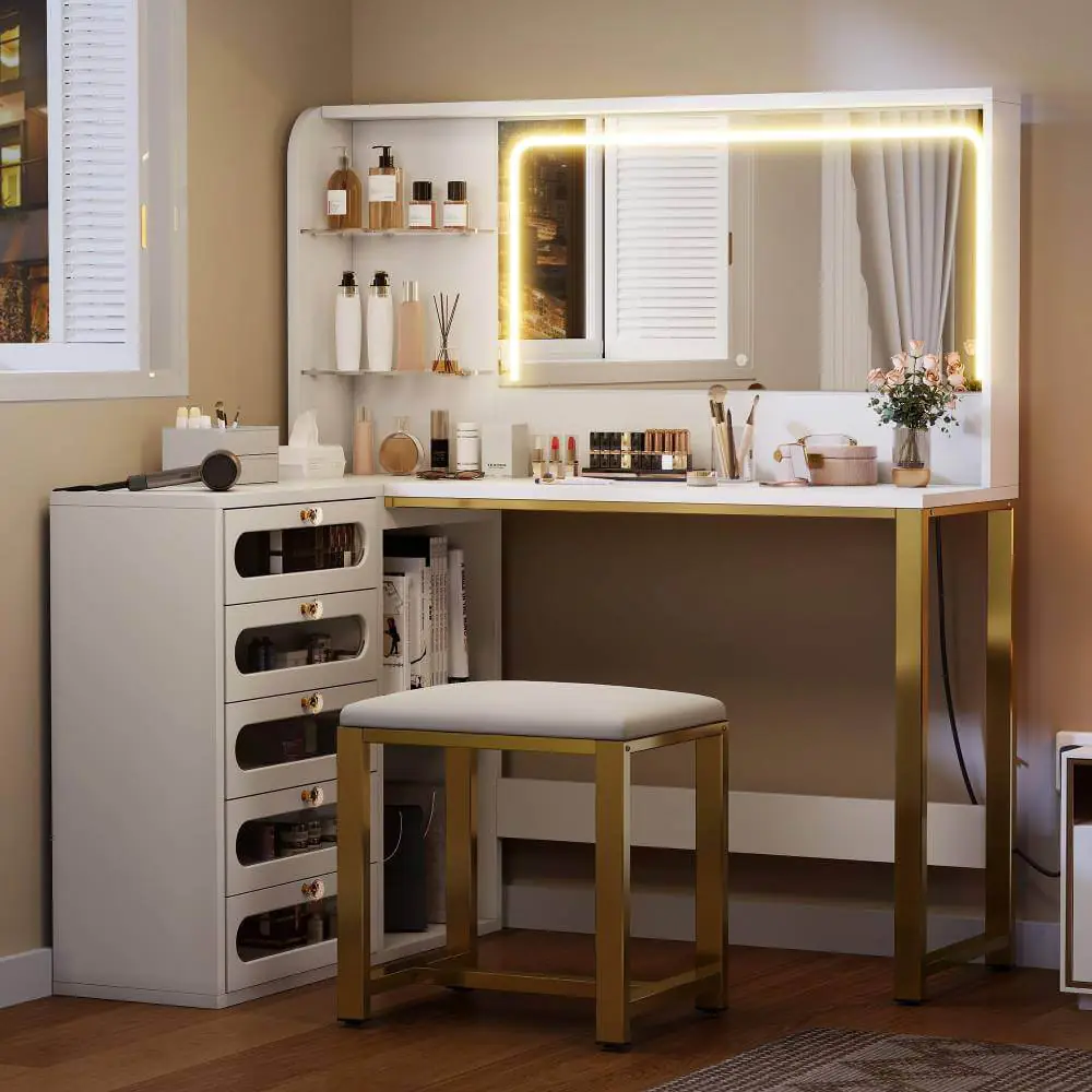 YITAHOME Luxury Makeup Vanity with Glass Drawers