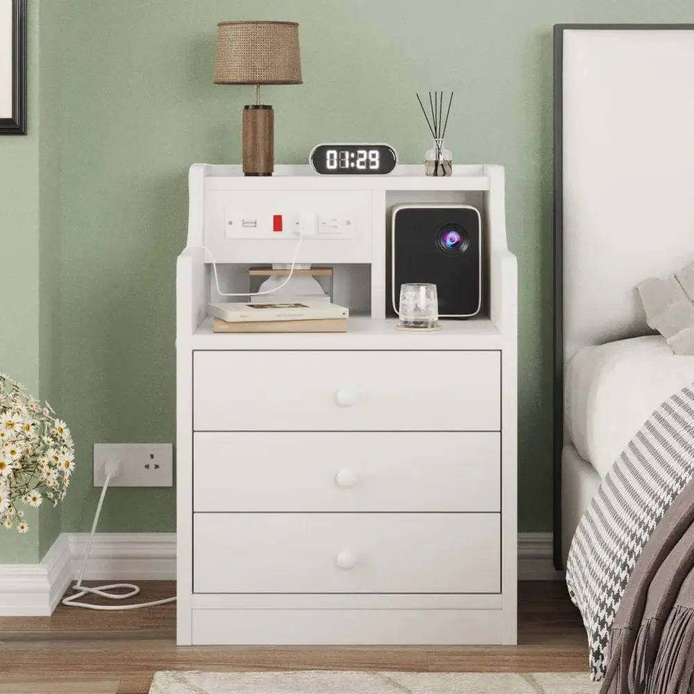 akke modern white nightstand compact 3 drawers