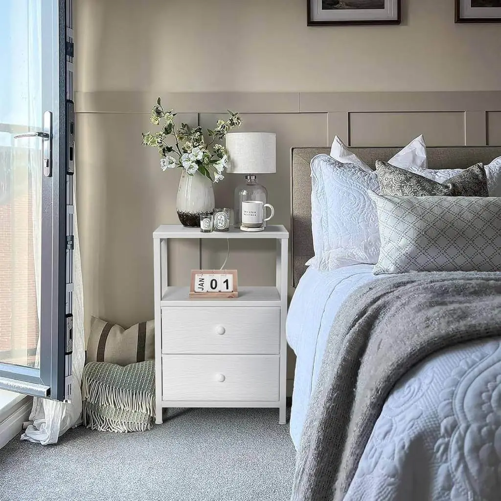 boluo modern white nightstand with led and charging