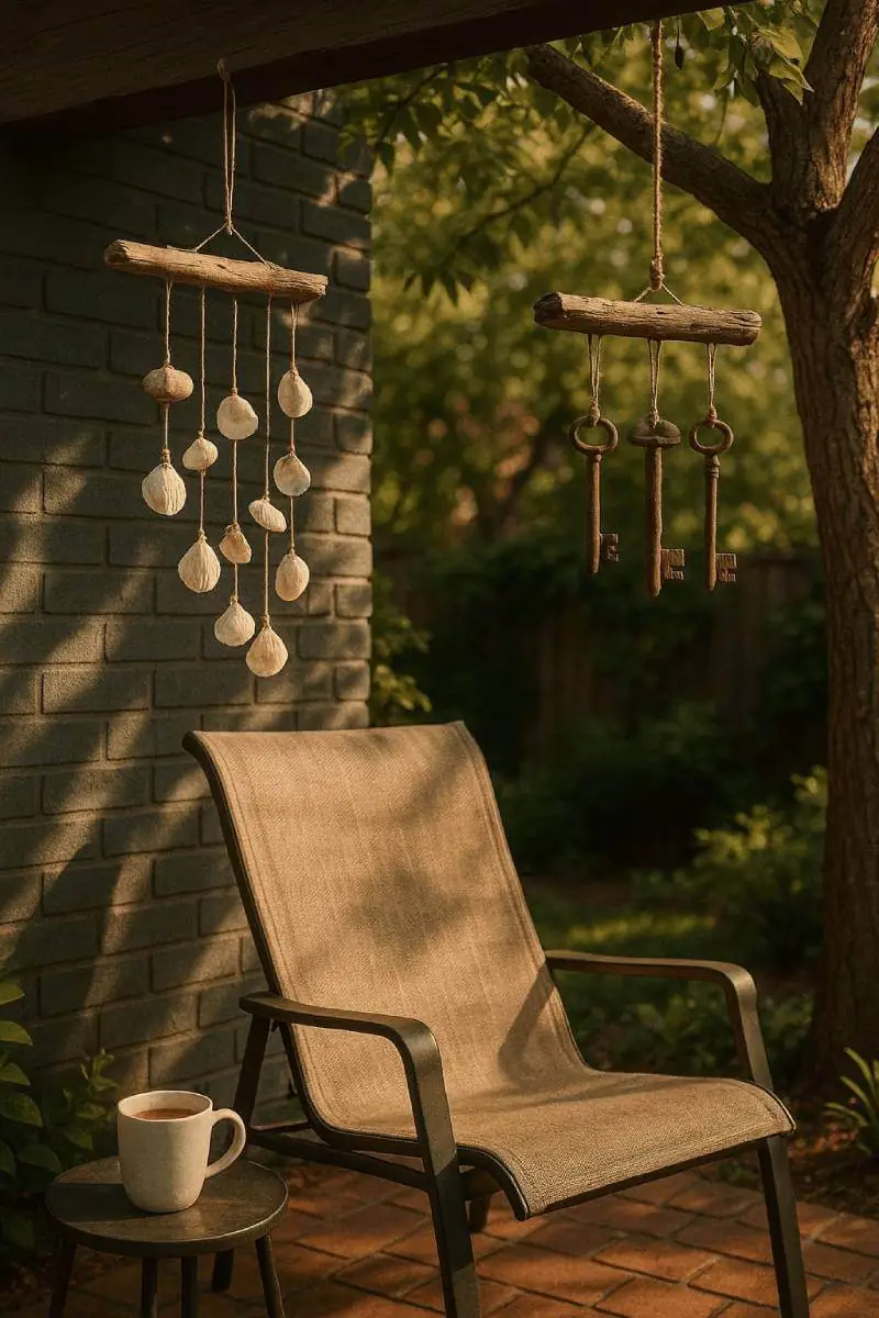 outdoor patio ideas hang wind chimes