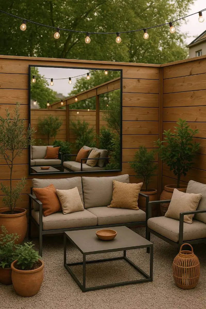 outdoor patio ideas mirrors expand space