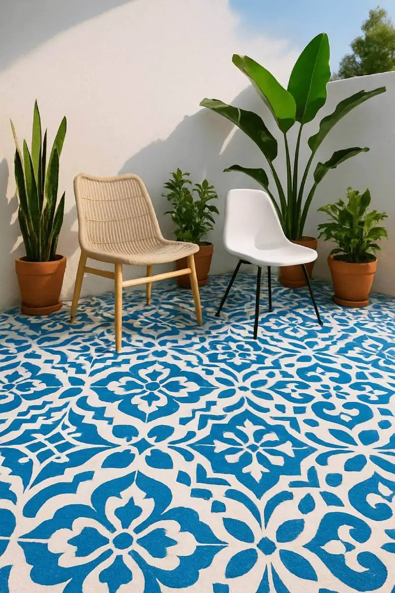 outdoor patio ideas painted concrete floor stencils