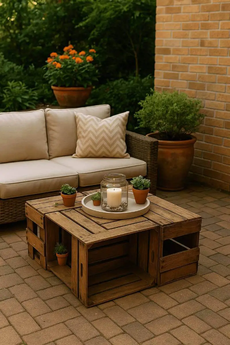 outdoor patio ideas repurposed crate coffee table