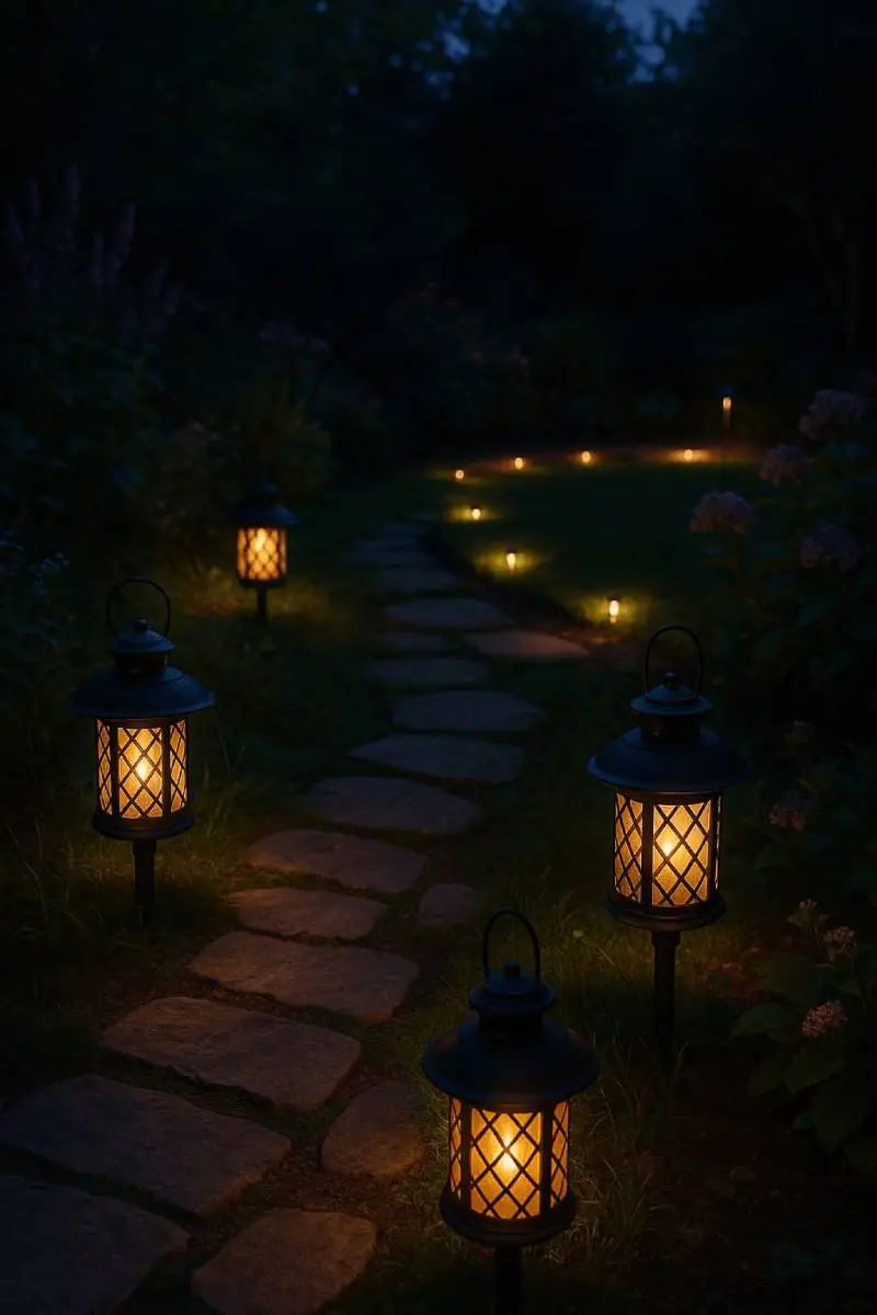 outdoor patio ideas solar lanterns pathway lights