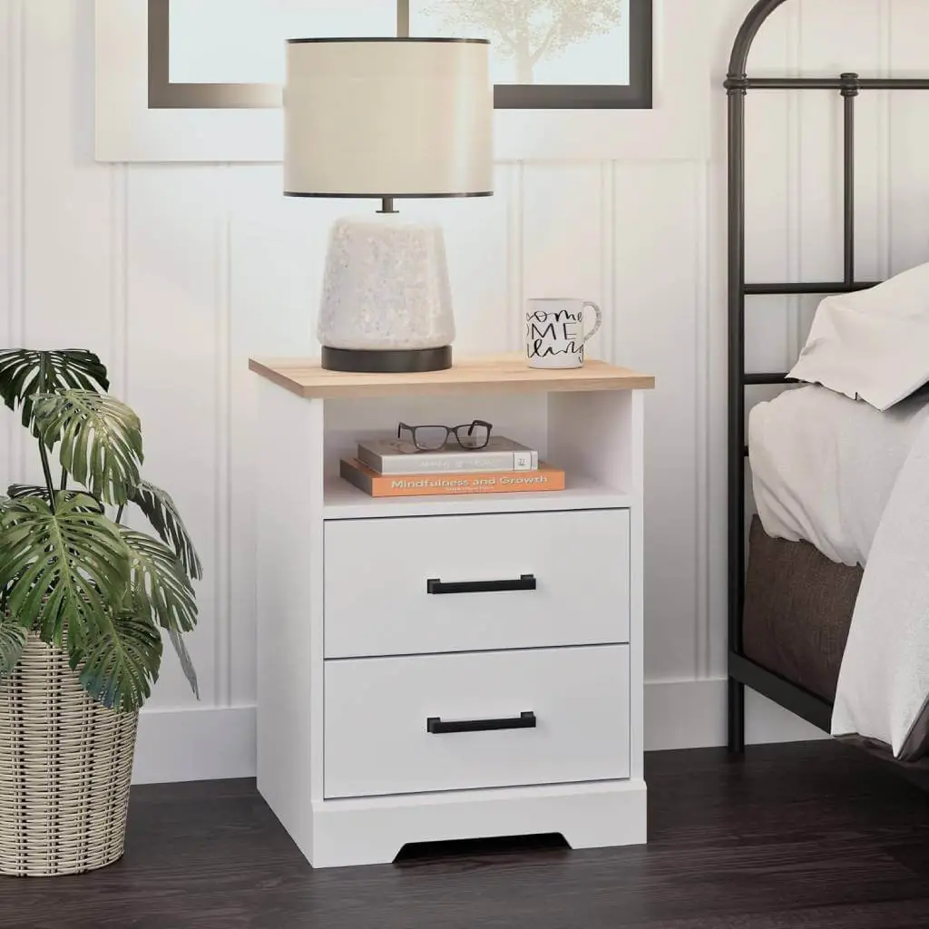 prepac white and oak farmhouse nightstand